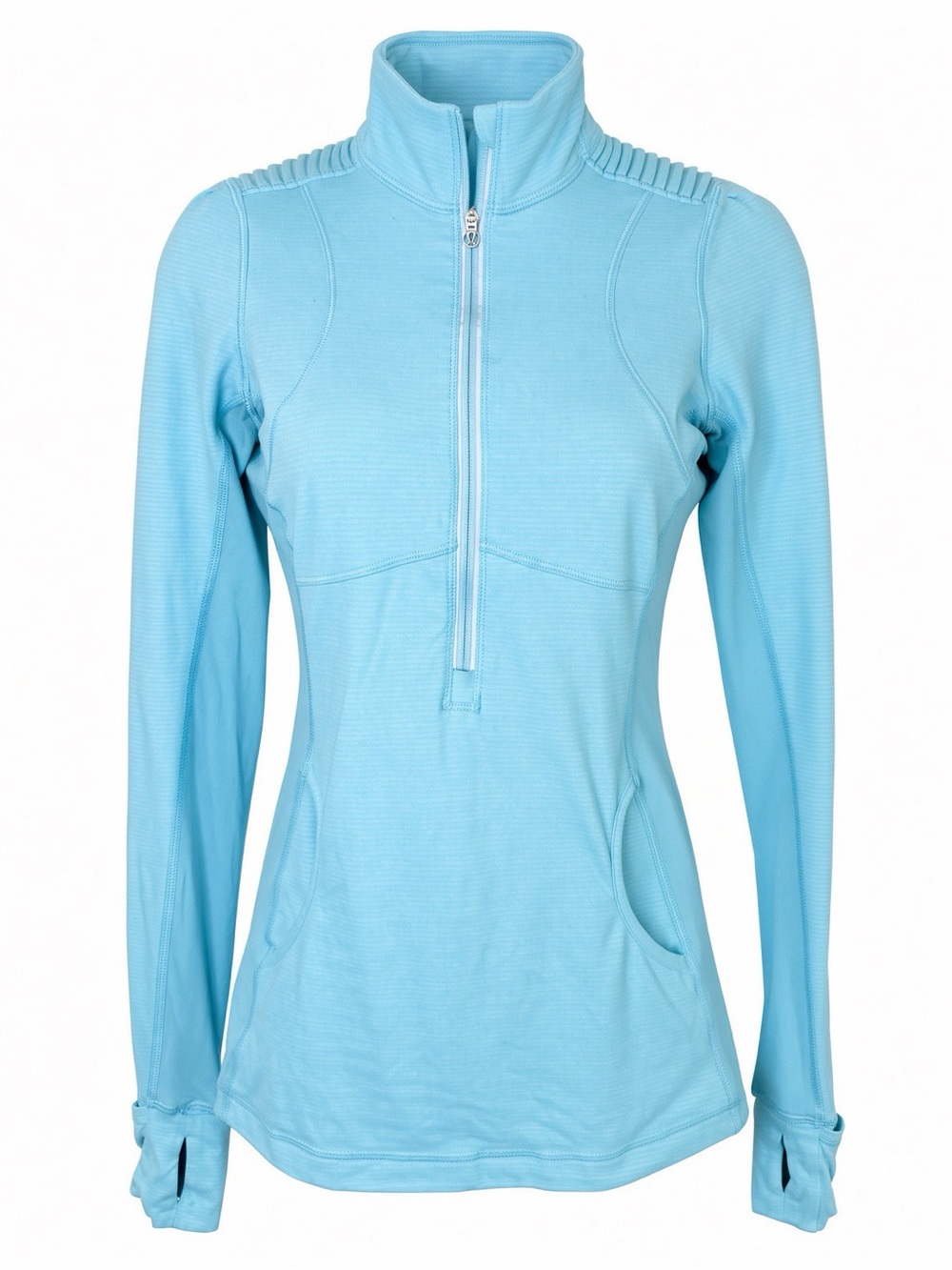 Lululemon Flash Forward Half Zip Size 4 Aqua Blue Thumbholes Reflective Mesh